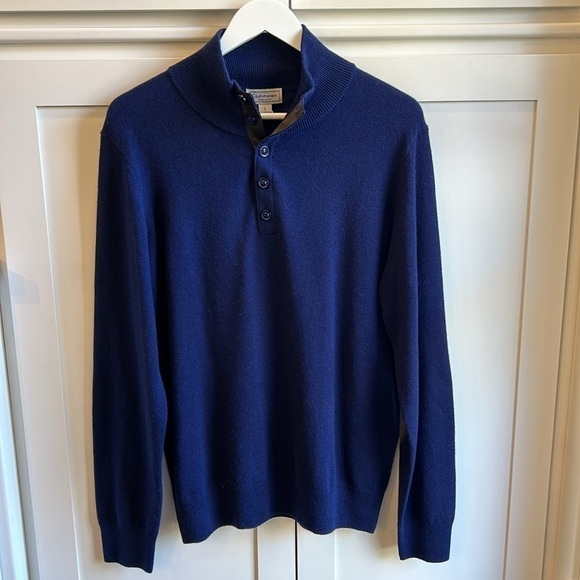 Cashmeren Premium Quality Men’s Large Navy 100% Cashmere Sweater Elbow Patches - Picture 11 of 16